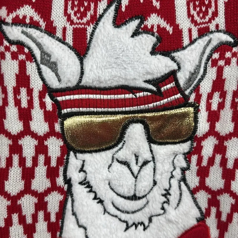 Blizzard Bay Llama Christmas Sweater Red White Fun Ugly Holiday Festive Winter